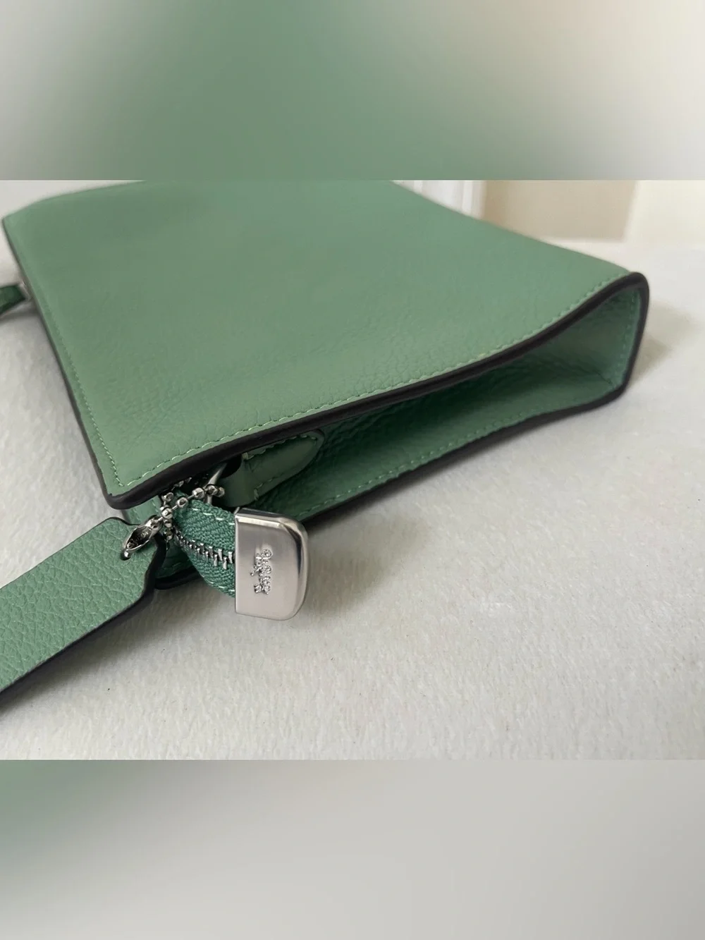 Coach Mint Green Pebbled Leather Wristlet Clutch